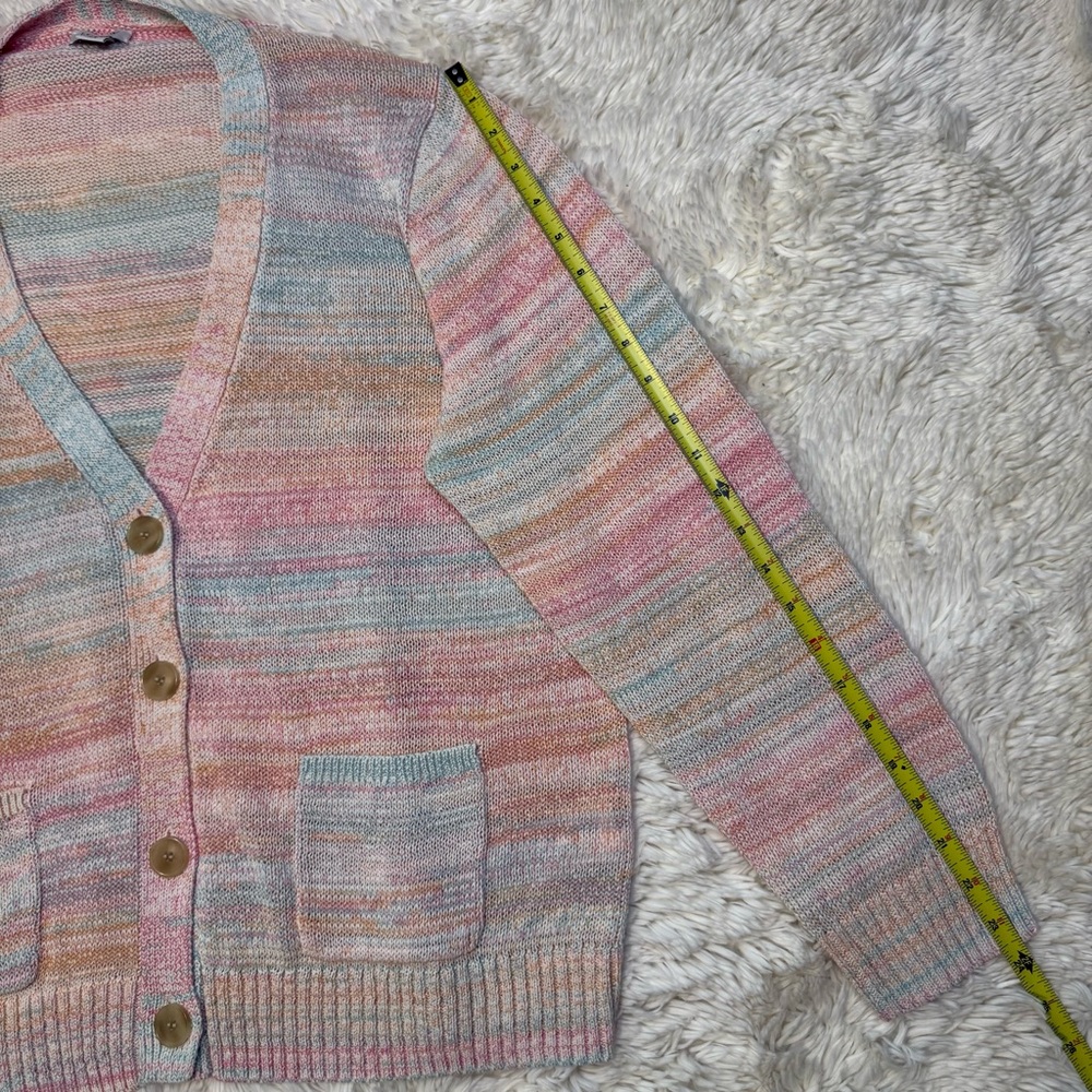 J. Crew Pastel Multicolor Rainbow V-Neck Cotton Button Front Cardigan - Picture 10 of 10